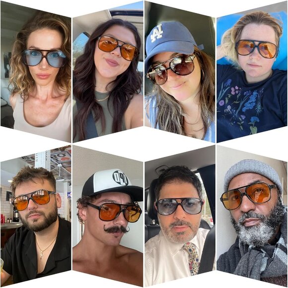 Retro Aviator Sunglasses Unisex Large Frame Vintage Sun Glasses - Picture 4 of 7